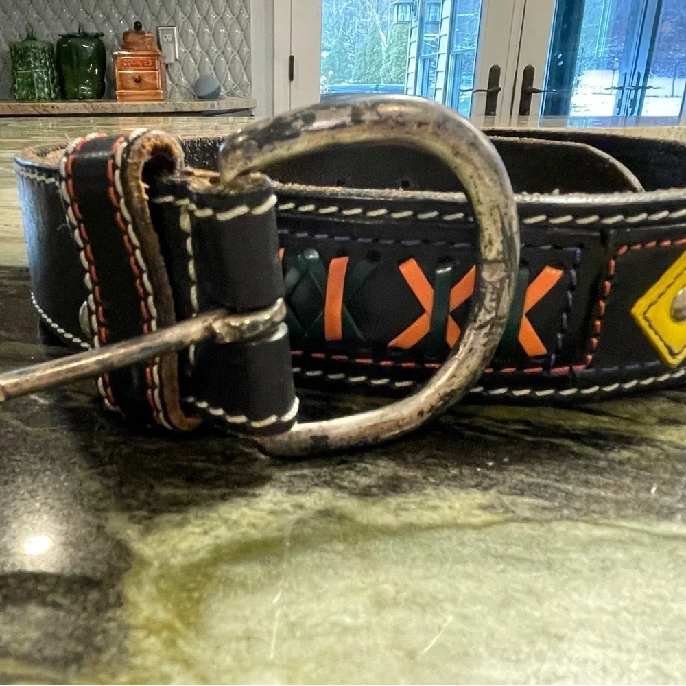 GAP Leather Belt Boho Yellow/Blue Southwestern - 32